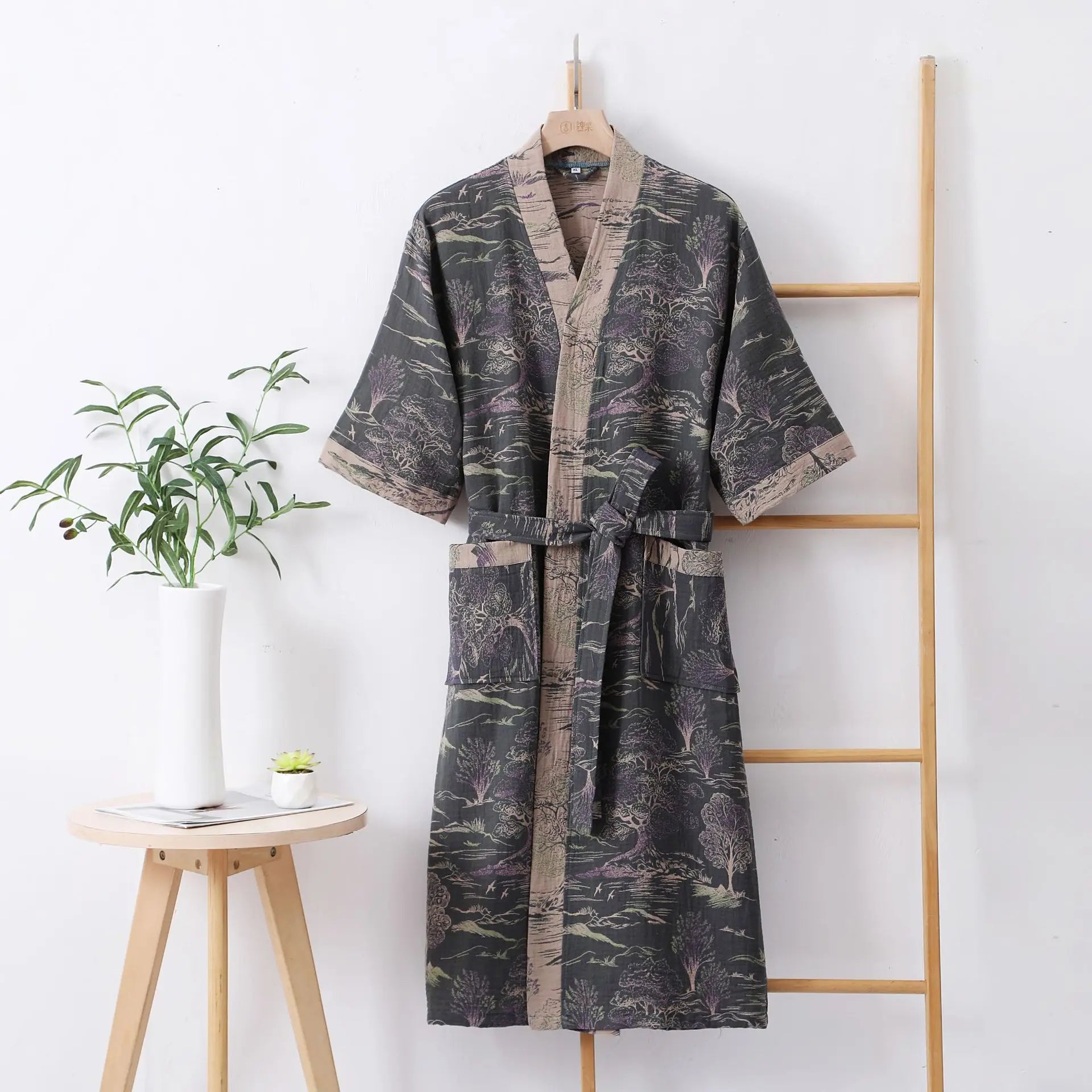 Spring Summer Thin Pure Cotton Double - Layer Gauze Bathrobe, Class Couple's Pajamas, Homewear, - Drying Absorbent Bathrobe