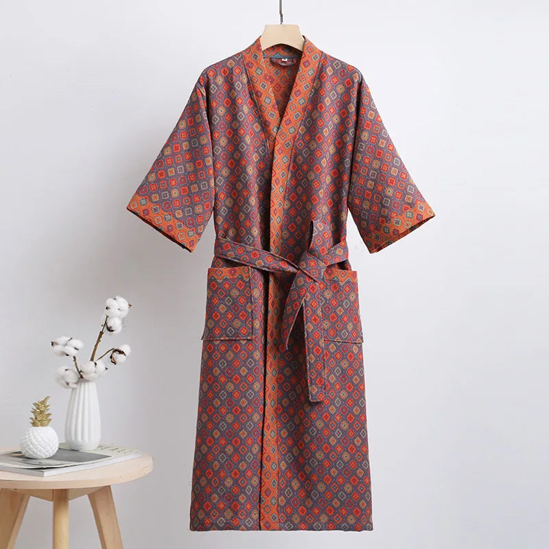 Spring Summer Thin Pure Cotton Double - Layer Gauze Bathrobe, Class Couple's Pajamas, Homewear, - Drying Absorbent Bathrobe