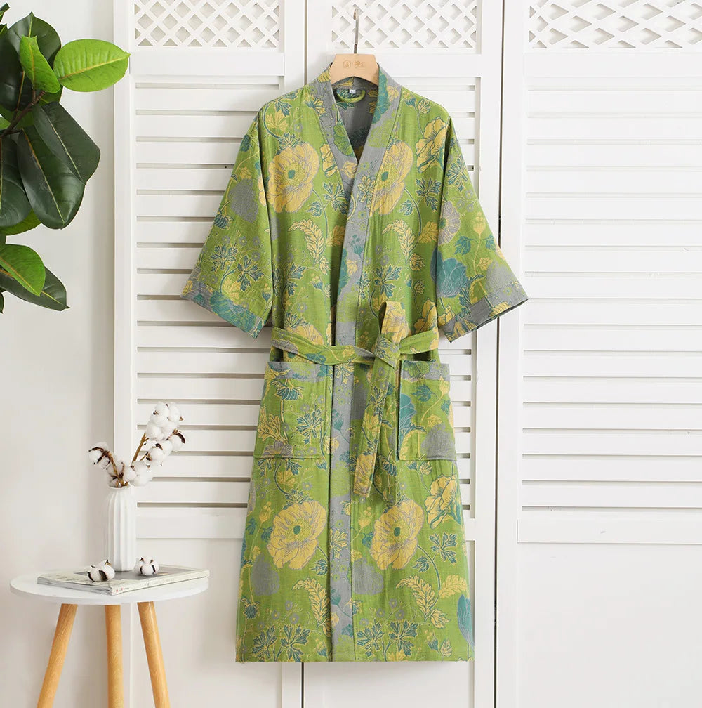 Spring Summer Thin Pure Cotton Double - Layer Gauze Bathrobe, Class Couple's Pajamas, Homewear, - Drying Absorbent Bathrobe