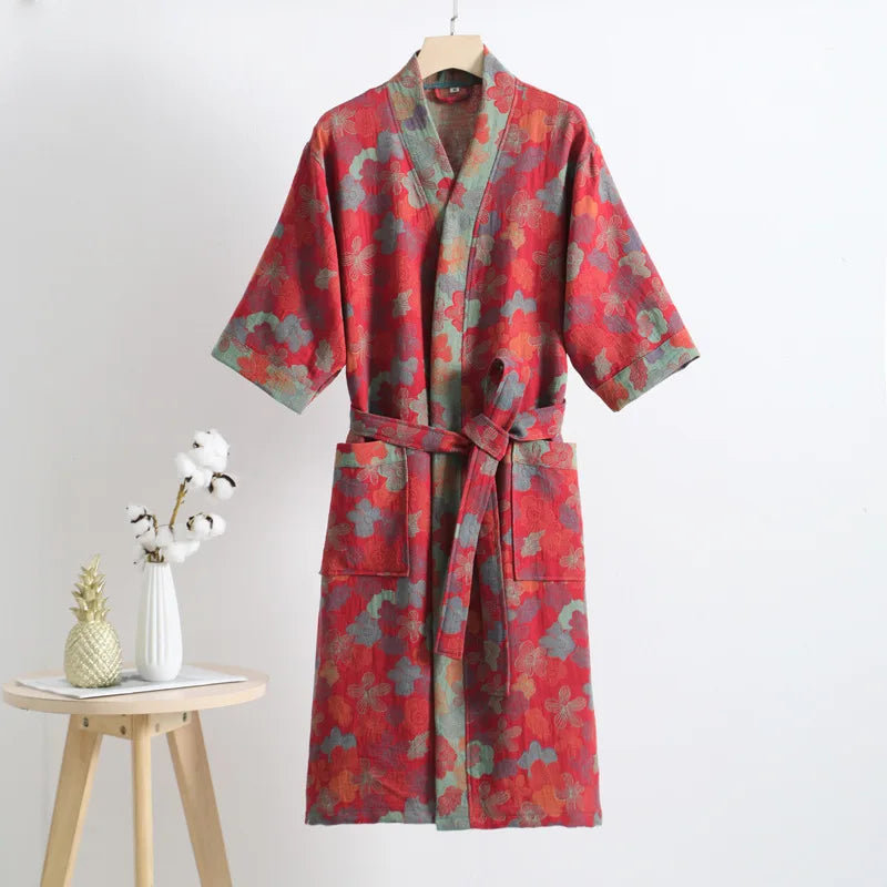 Spring Summer Thin Pure Cotton Double - Layer Gauze Bathrobe, Class Couple's Pajamas, Homewear, - Drying Absorbent Bathrobe