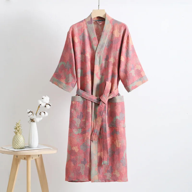 Spring Summer Thin Pure Cotton Double - Layer Gauze Bathrobe, Class Couple's Pajamas, Homewear, - Drying Absorbent Bathrobe