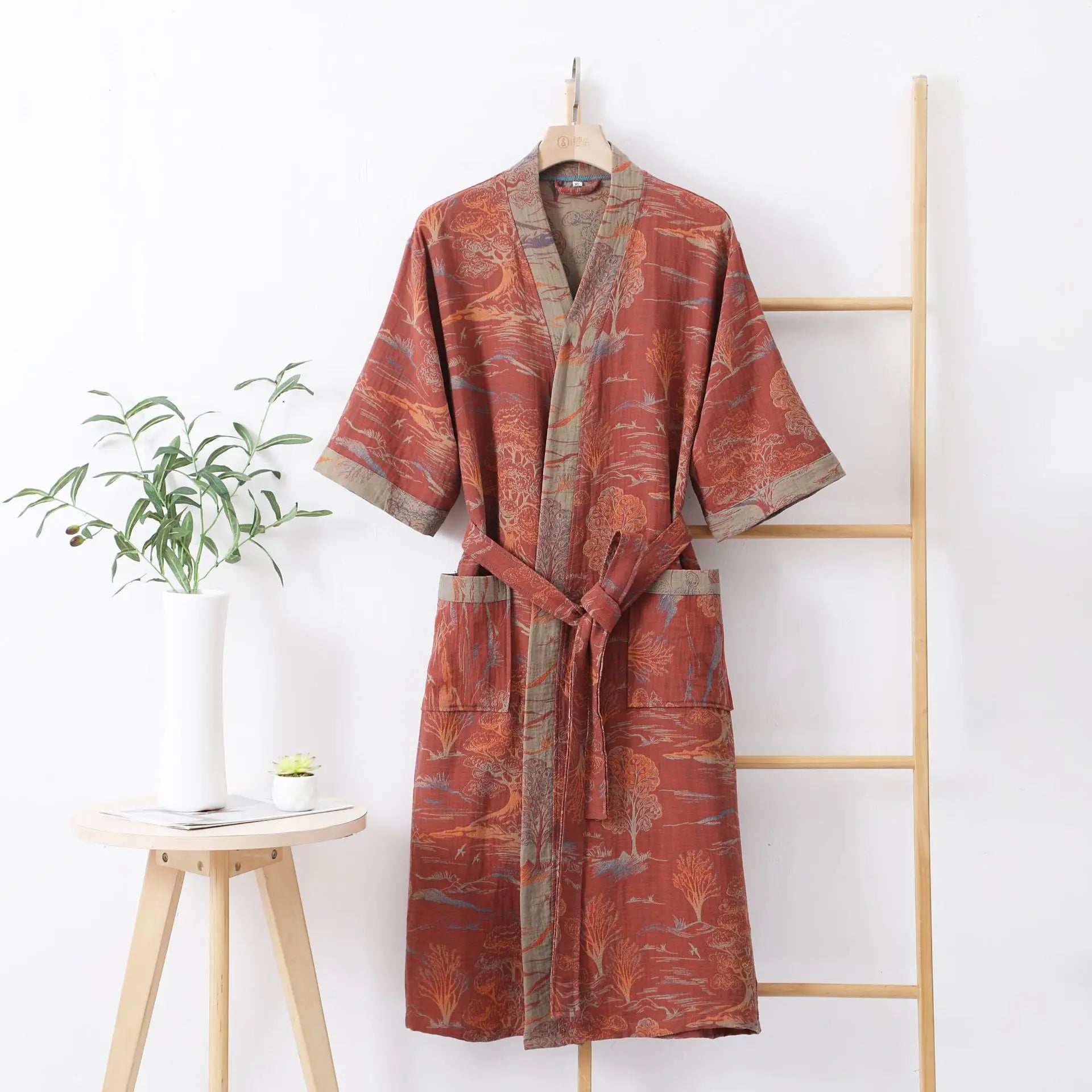 Spring Summer Thin Pure Cotton Double - Layer Gauze Bathrobe, Class Couple's Pajamas, Homewear, - Drying Absorbent Bathrobe