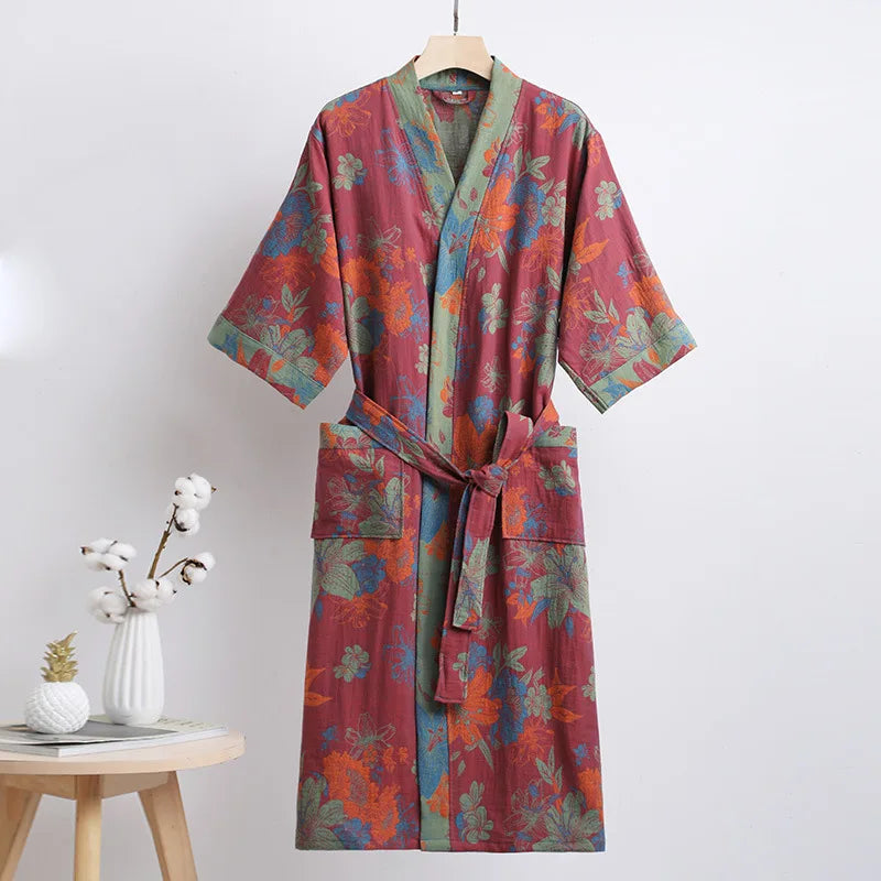 Spring Summer Thin Pure Cotton Double - Layer Gauze Bathrobe, Class Couple's Pajamas, Homewear, - Drying Absorbent Bathrobe
