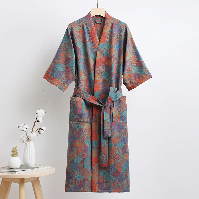 Spring Summer Thin Pure Cotton Double - Layer Gauze Bathrobe, Class Couple's Pajamas, Homewear, - Drying Absorbent Bathrobe
