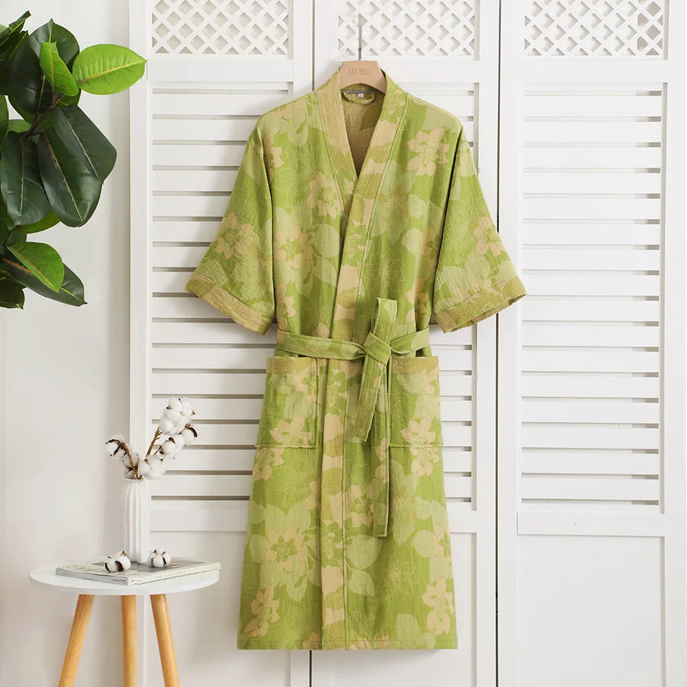 Spring Summer Thin Pure Cotton Double - Layer Gauze Bathrobe, Class Couple's Pajamas, Homewear, - Drying Absorbent Bathrobe