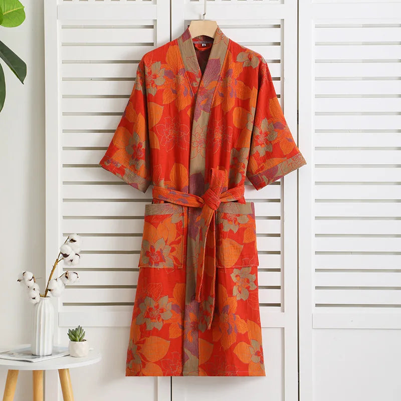Spring Summer Thin Pure Cotton Double - Layer Gauze Bathrobe, Class Couple's Pajamas, Homewear, - Drying Absorbent Bathrobe