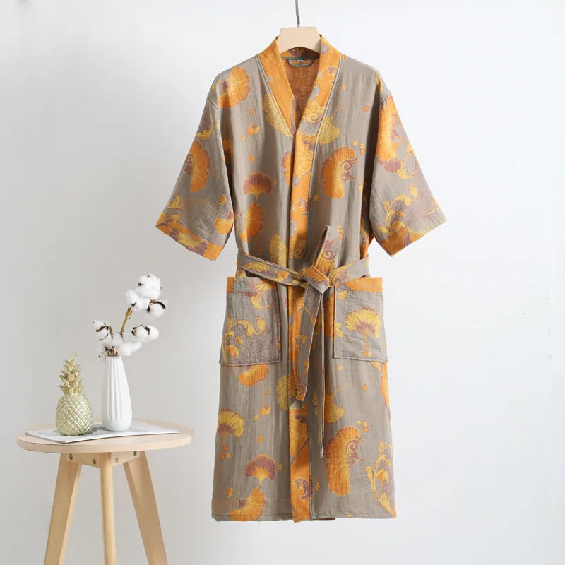 Spring Summer Thin Pure Cotton Double - Layer Gauze Bathrobe, Class Couple's Pajamas, Homewear, - Drying Absorbent Bathrobe