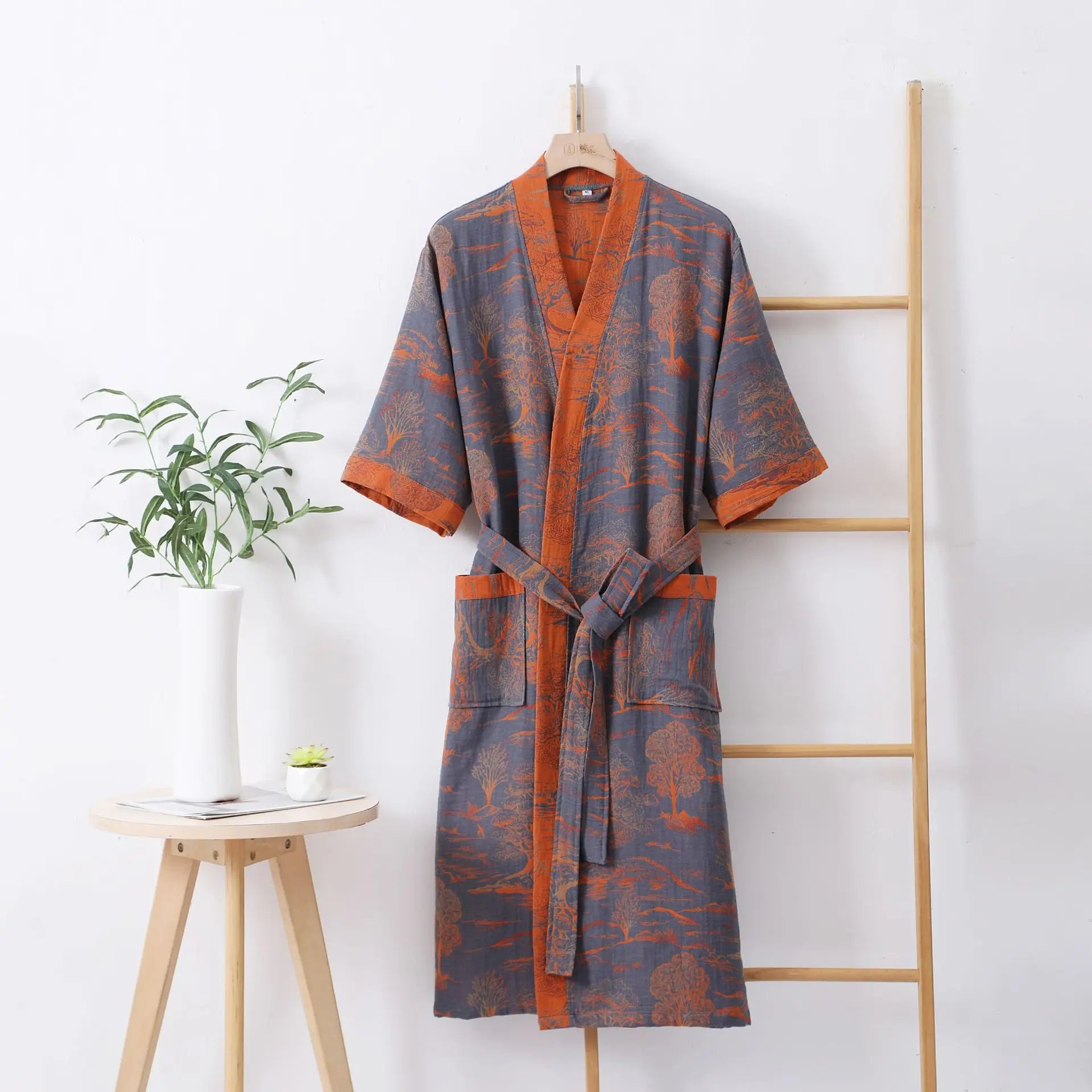 Spring Summer Thin Pure Cotton Double - Layer Gauze Bathrobe, Class Couple's Pajamas, Homewear, - Drying Absorbent Bathrobe