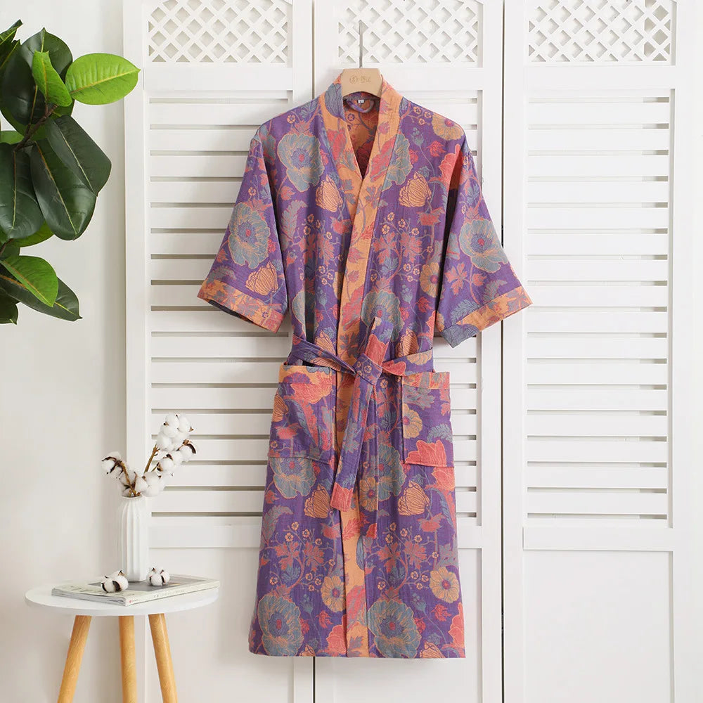 Spring Summer Thin Pure Cotton Double - Layer Gauze Bathrobe, Class Couple's Pajamas, Homewear, - Drying Absorbent Bathrobe